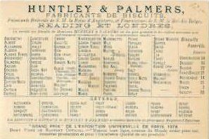 1886 Huntley & Palmers Biscuits Trade Card